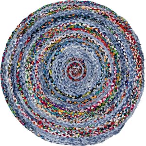 Braided Chindi Blue/Multi 8 ft. x 8 ft. Round Area Rug