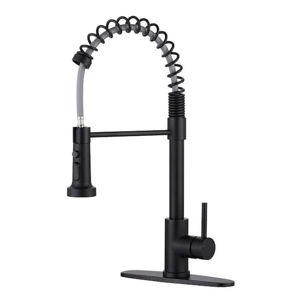 ARCORA Single Handle Pull Down Sprayer Kitchen Faucet, Stainless Steel Spring Kitchen Sink Faucet in Black