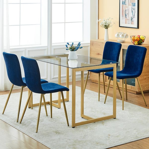 Homy Casa Scargill Blue Textured Fabric Upholstered Dining Chairs (Set of 4)