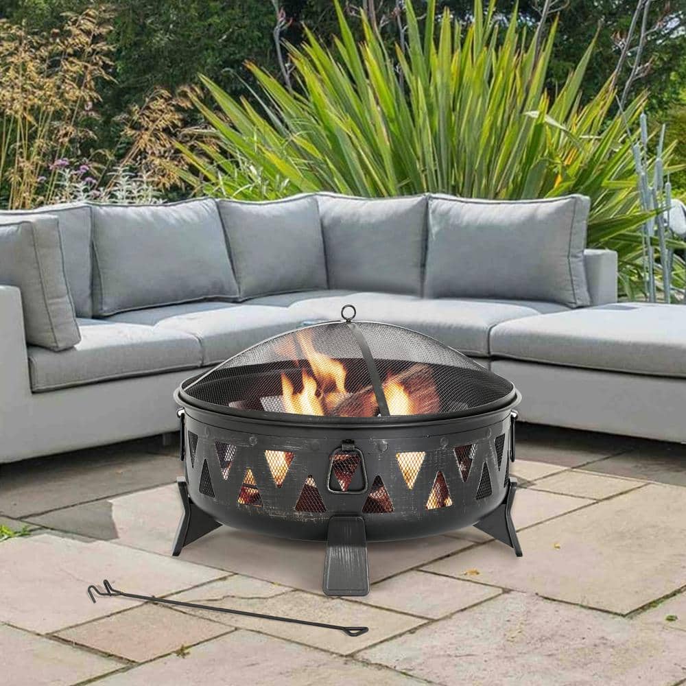30" Black Steel Round Wood-Burning Fire Pit