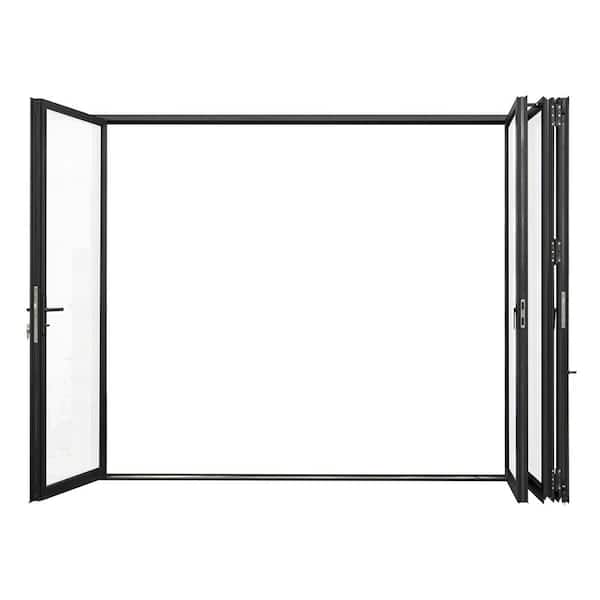 120 in. x 96 in. Black Aluminum Outswing Folding Patio Door 1 Left  3 Right Panels Double Tempered Glass with Lockset