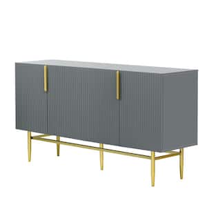 60.00 in. W x 15.20 in. D x 30.90 in. H Gray Linen Cabinet 4-door Sideboard Gold Metal Handle