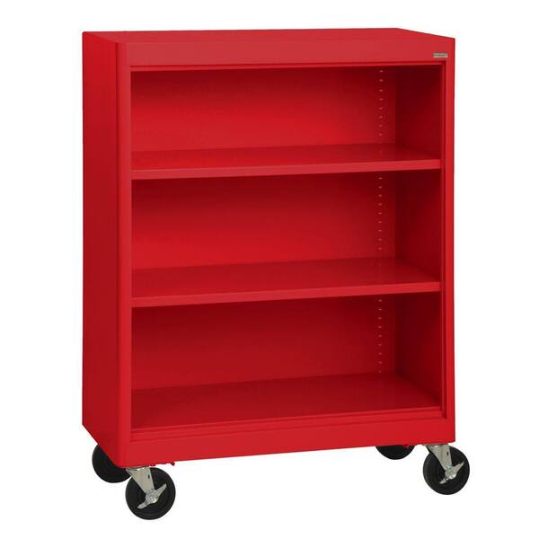 Sandusky 48 in. Red Metal 3-shelf Cart Bookcase with Adjustable Shelves