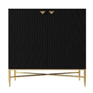 Modern Black 32.87 in. H Wave-Pattern Cabinet with Adjustable Shelves, Stylish Storage Console