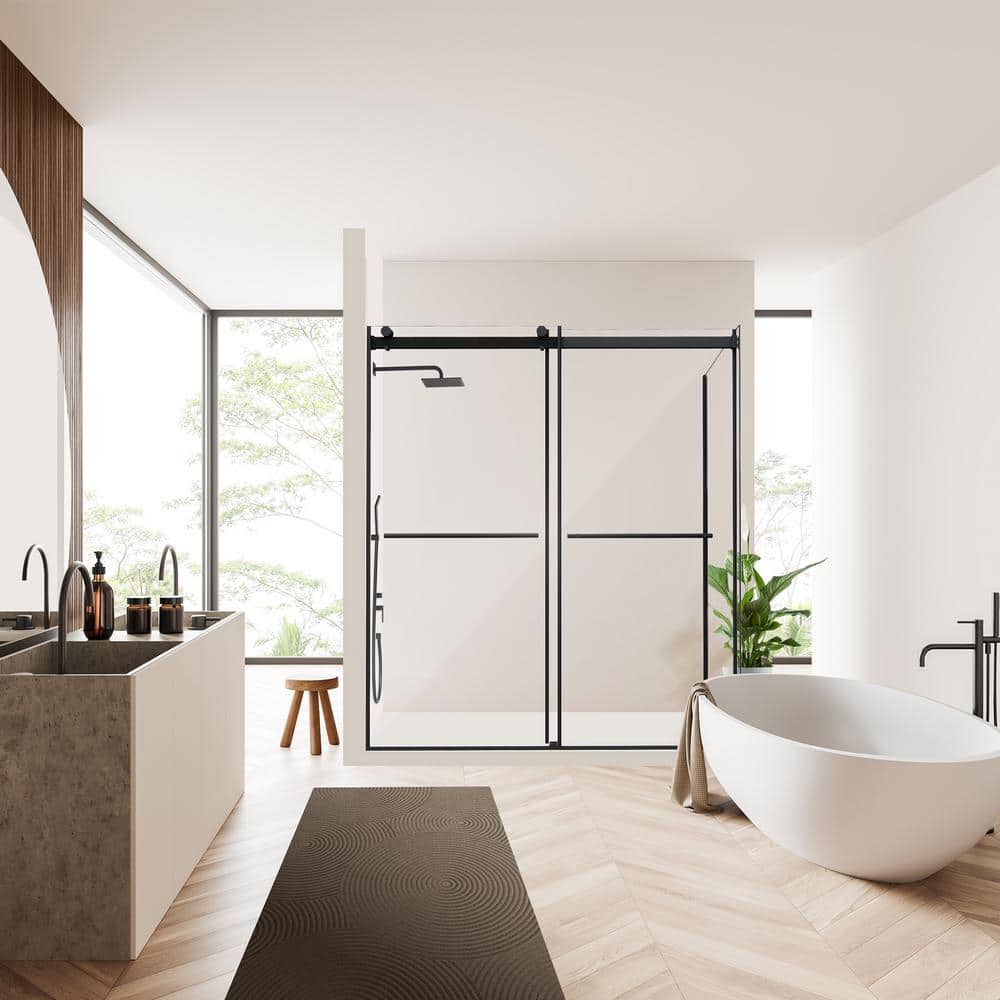 Belizzi 68" Matte Black Frameless Glass Shower Enclosure