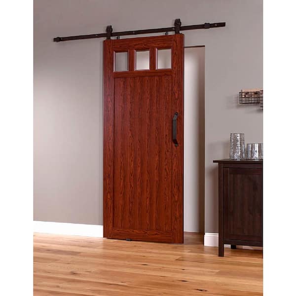 36 in. x 84 in. Millbrooke Cherry 3-Lite Acrylic Pane PVC Vinyl Sliding Barn Door w/Hardware Kit- Door Assembly Required