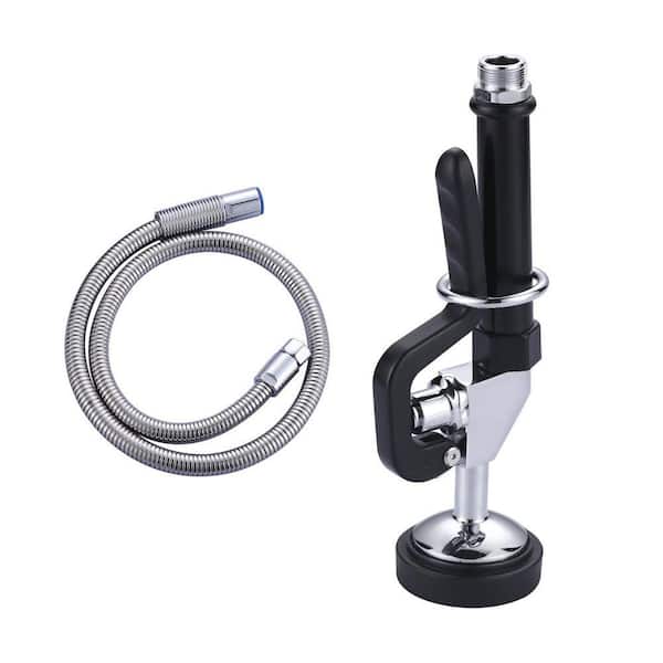Commercial Pre Rinse Sprayer Head with 45 in. Stainless Steel Hose Assembly Kit in Black and Chrome