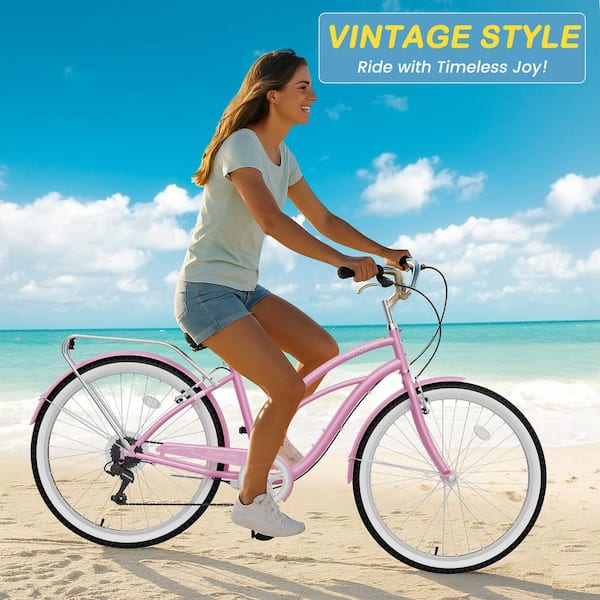 MOONCOOL 24/26 in. Beach Cruiser Bike 7-Speed Adult Bicycle