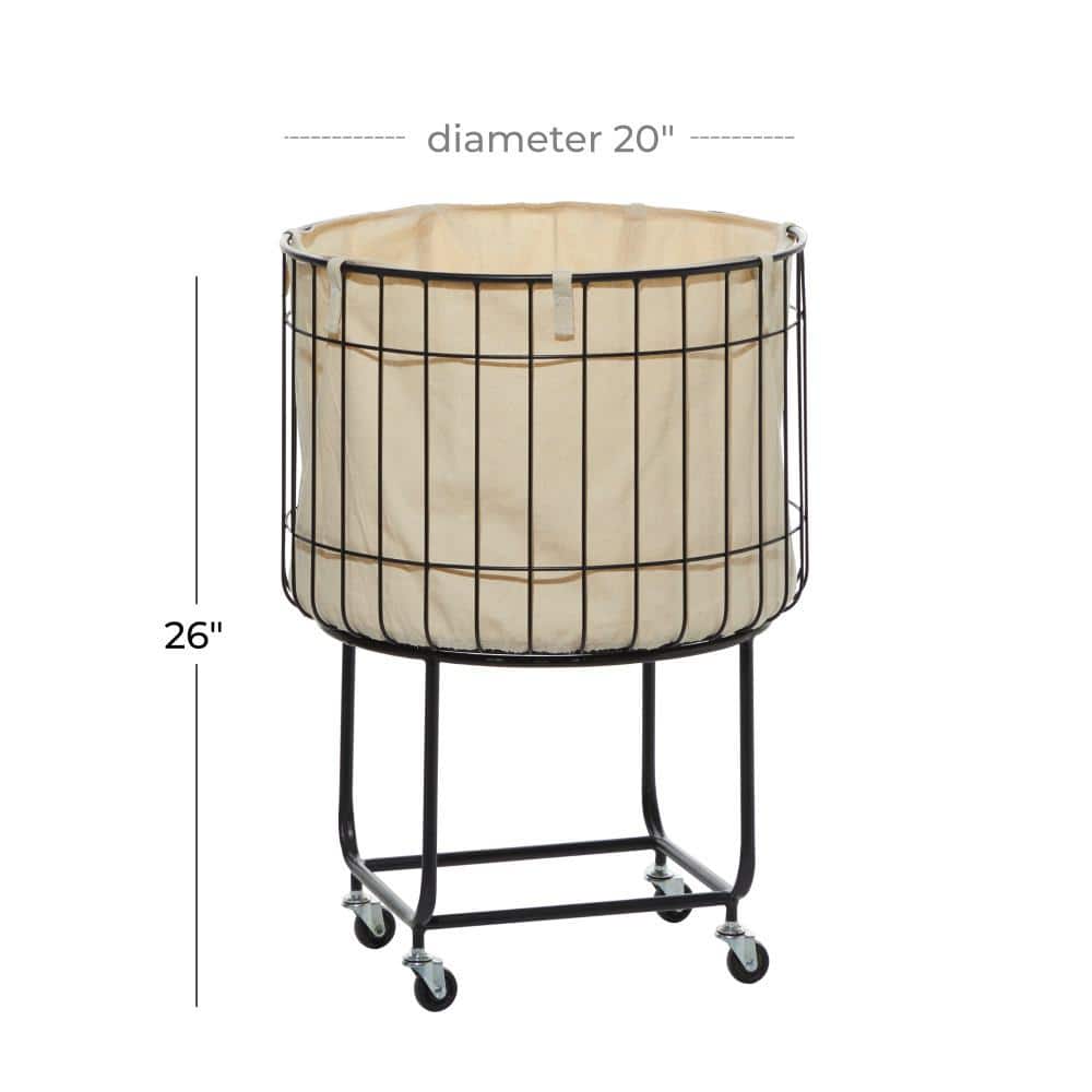 Black Metal Wire Basket Storage Cart with Wheels and Removable Fabric
