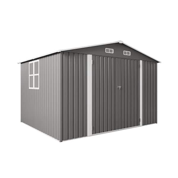 9.6 ft W x 7.8 ft D Outdoor Metal Storage Shed, Lockable Door and Air Vent, Clear Window Tool Shed (75 sq ft)