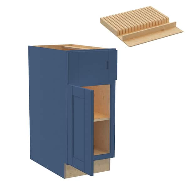 Washington 15 W in. x 24 D in. x 34.5 in. H Vessel Blue Plywood Shaker Assembled Base Kitchen Cabinet Left Knife Block