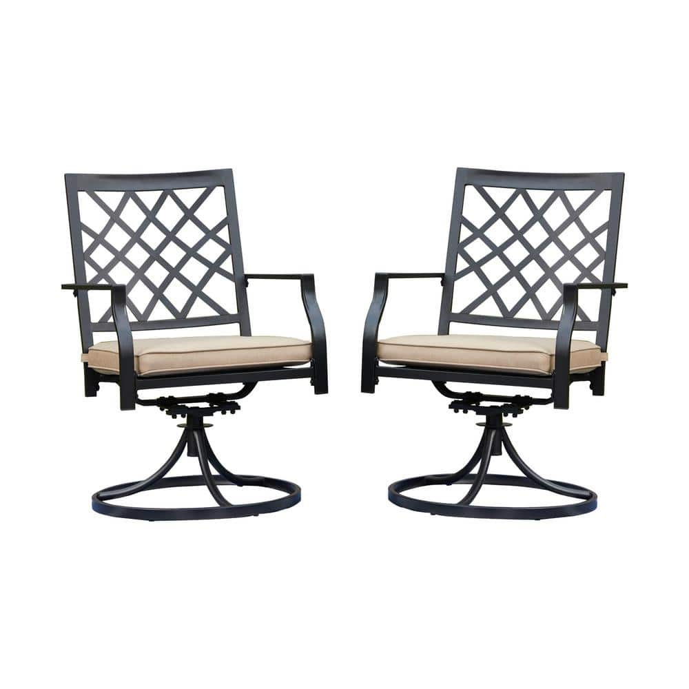 TOP HOME SPACE Black Metal Swivel Outdoor Bistro Dining Set Khaki Cushion (2-Piece)