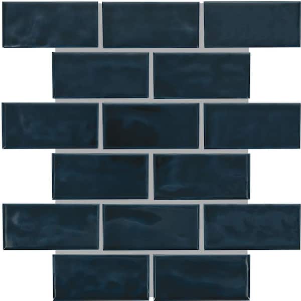 Artezen Deep Blue 12 in. x 12 in. Glossy Ceramic Brick Joint Mosaic Wall Tile (9.96 sq. ft. /case)