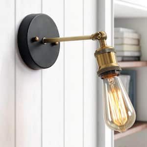 Modern Black Wall Sconce, 1-Light Industrial Brass Gold Vanity Light Bathroom Wall Light with Adjustable Arm