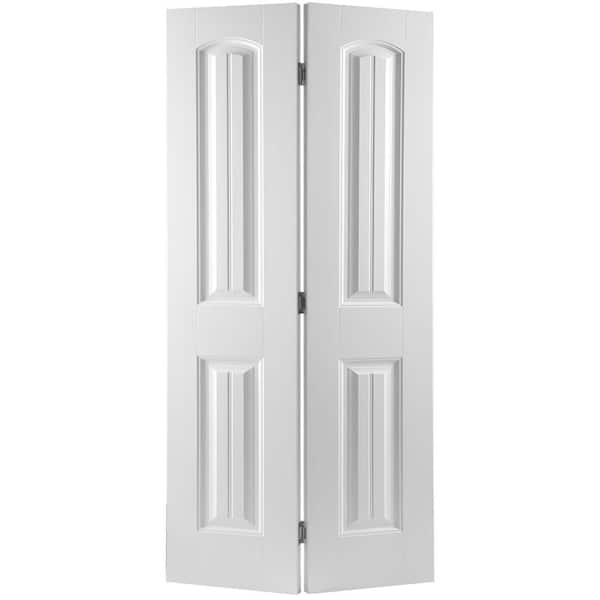 Masonite 36 in. x 80 in. Cheyenne 2-Panel Camber Top Primed White Hollow-Core Smooth Composite Bi-fold Interior Door