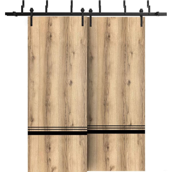 Sartodoors 36 in. x 80 in. 2 Panel Oak Solid Wood with Honeycomb Sliding Barn Door with Hardware Kit
