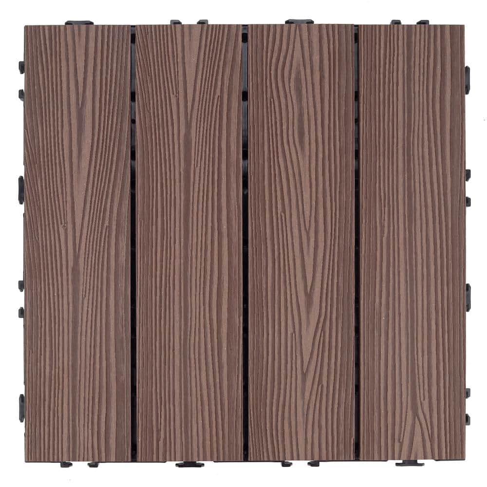 Russet Canyon Brown Wood Composite Square Deck Tiles, 12-Inch, 6-Pack