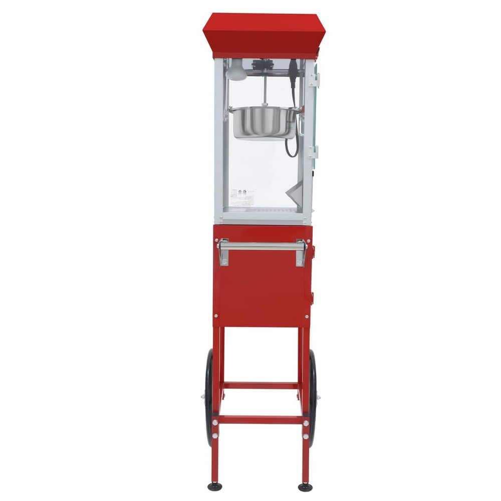 12 oz. Kettle 0.375 qt. Stainless Steel Popcorn Popper with Cart, Wheels, Tempered Glass and Serving Supplies