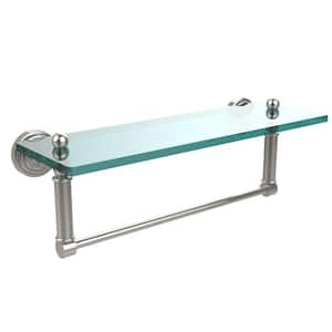 Waverly Place 16 in. L x 5 in. H x 5 in. W Clear Glass Bathroom Shelf with Towel Bar in Polished Nickel