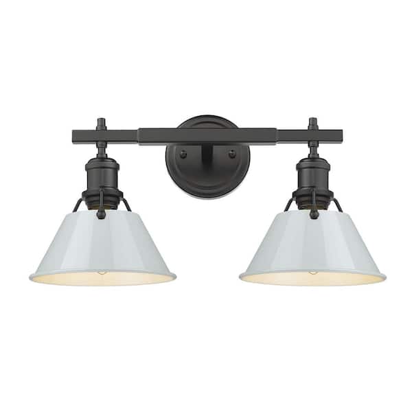 Golden Lighting Orwell 18.25 in. 2-Light Matte Black and Dusky Blue Vanity Light