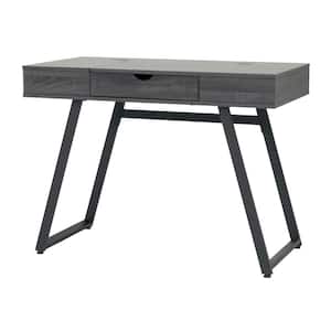 Rockdale 42 in. W Rectangular Charcoal Black/Shorecrest Grey Metal and Wood Writing Desk with Charging Station