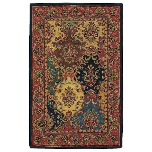 4 ft. x 6 ft. Tan Black and Red Wool Floral Area Rug