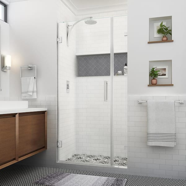 Aston Nautis XL 38.25 - 39.25 in. W x 80 in. H Hinged Frameless Shower Door in Stainless Steel with Clear StarCast Glass