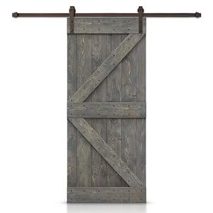 Distressed K Series 26 in. x 84 in. Weather Gray Stained DIY Wood Interior Sliding Barn Door with Hardware Kit