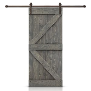 Distressed K Series 28 in. x 84 in. Weather Gray Stained DIY Wood Interior Sliding Barn Door with Hardware Kit