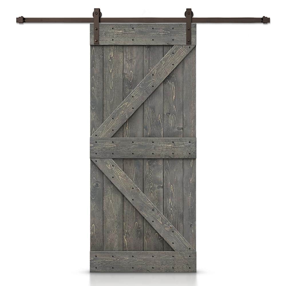 32 in. x 80 in. K Series Solid Core Weather Gray Stained DIY Wood Interior Sliding Barn Door with Hardware Kit price history on PriceWatchPro