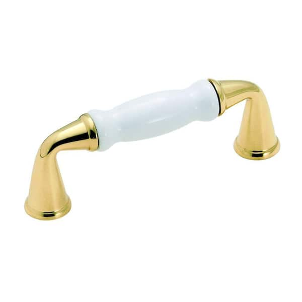 Amerock 3 in. Centers Polished Brass with White Porcelain Center-to-Center Pull