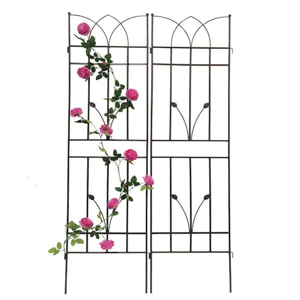 Tunearary 71 in. x 17.7 in. Metal Garden Trellis, Rustproof Trellis for Climbing Plants Outdoor Flower Support Brown, (2-Pack)