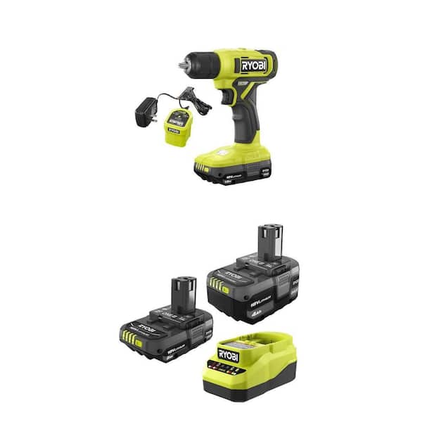 ONE+ 18V Cordless 3/8 in. Drill/Driver Kit with 1.5 Ah Battery and 18V Starter Kit with 2.0 Ah and 4.0 Ah Battery