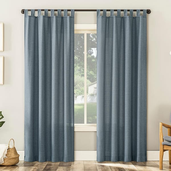 Sun Zero Jacob Heathered Texture Storm Blue Polyester 40 in. W x 95 in. L Tab Top Light Filtering Curtain (Single Panel)