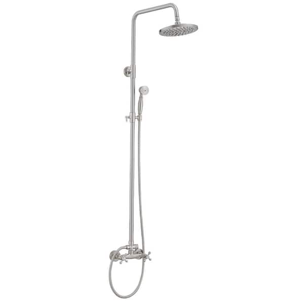 BWE Double Handle 2-Spray Shower Faucet 1.8 GPM 8 in. Rain Shower Head with High Pressure 2 Cross Knobs in. Brushed Nickel