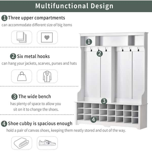 Walnut Wooden Coat Rack Stand Hall Tree Entryway Organizer 2-Heights with 8- Hooks HW65615BN - The Home Depot