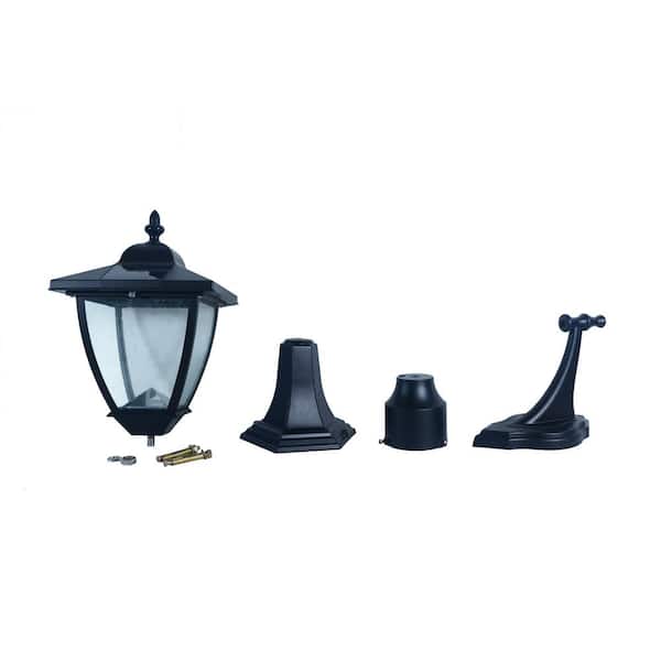 NATURE POWER Bayport 16 in. Outdoor Black Solar Lamp with Super Bright Natural White LED and 3-Mounting Options