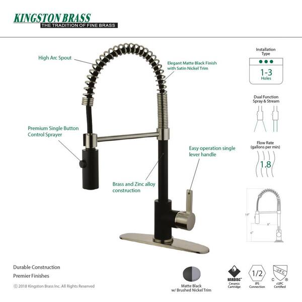 Silver/Pewter 8 Kingston Brass KB6578LL Legacy Kitchen Faucet Single Lever Handle with White Sprayer 
