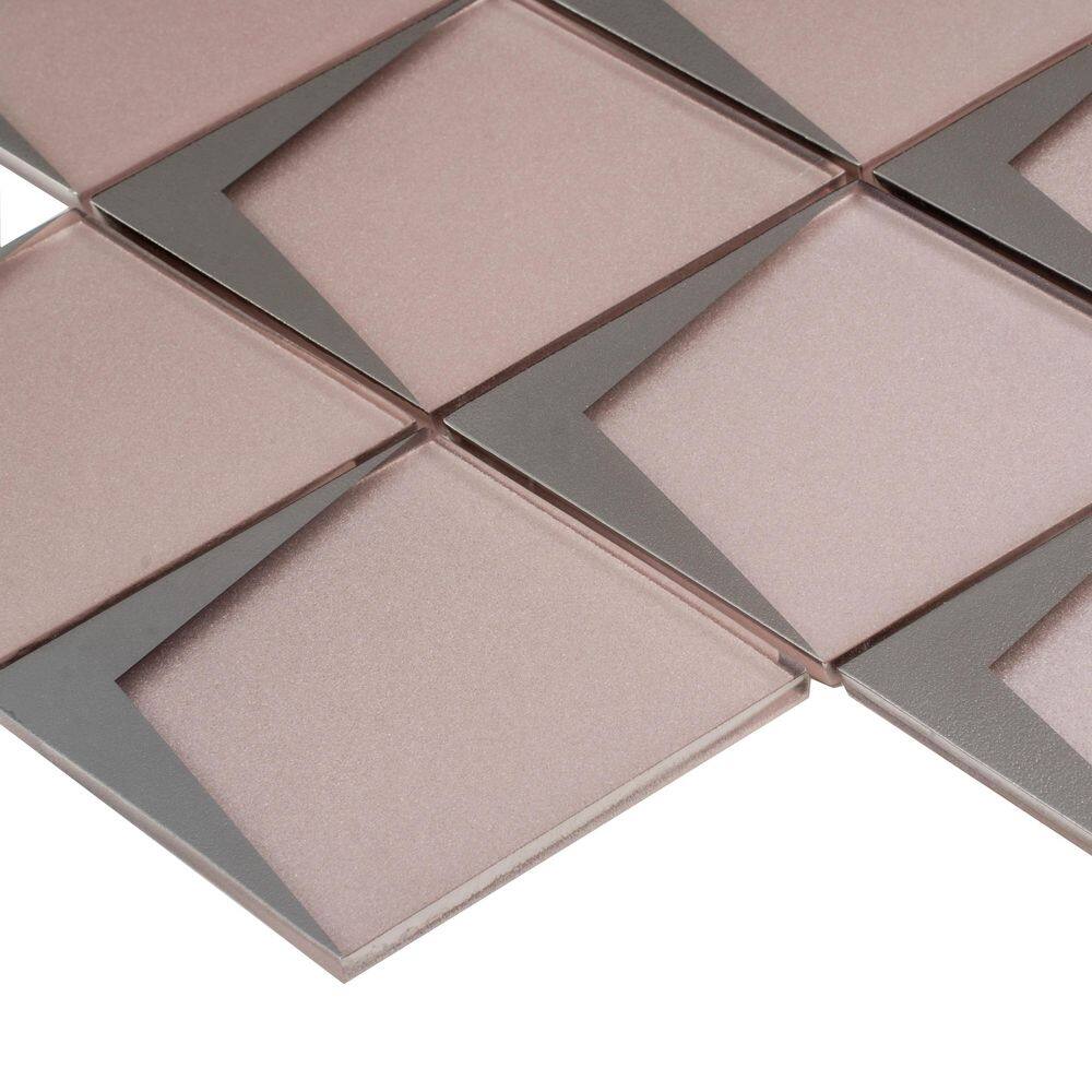 Solace 4 in. x 4 in. Matte Pink Metallic Silver Glass Diamond Mosaic Wall Tile Sample (0.14 sq ft) price history on PriceWatchPro