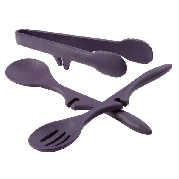 Rachael Ray Tools and Gadgets 3-Piece Tool Set with Lazy Slotted Spoon, Lazy Spoon and Lazy Tongs in Purple