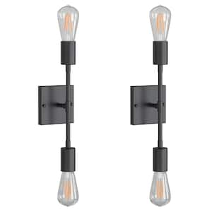 14.5 in. 2-Light Black Iron Vanity Light with Painted Matte (Bulbs Not Included) (2-Pack)