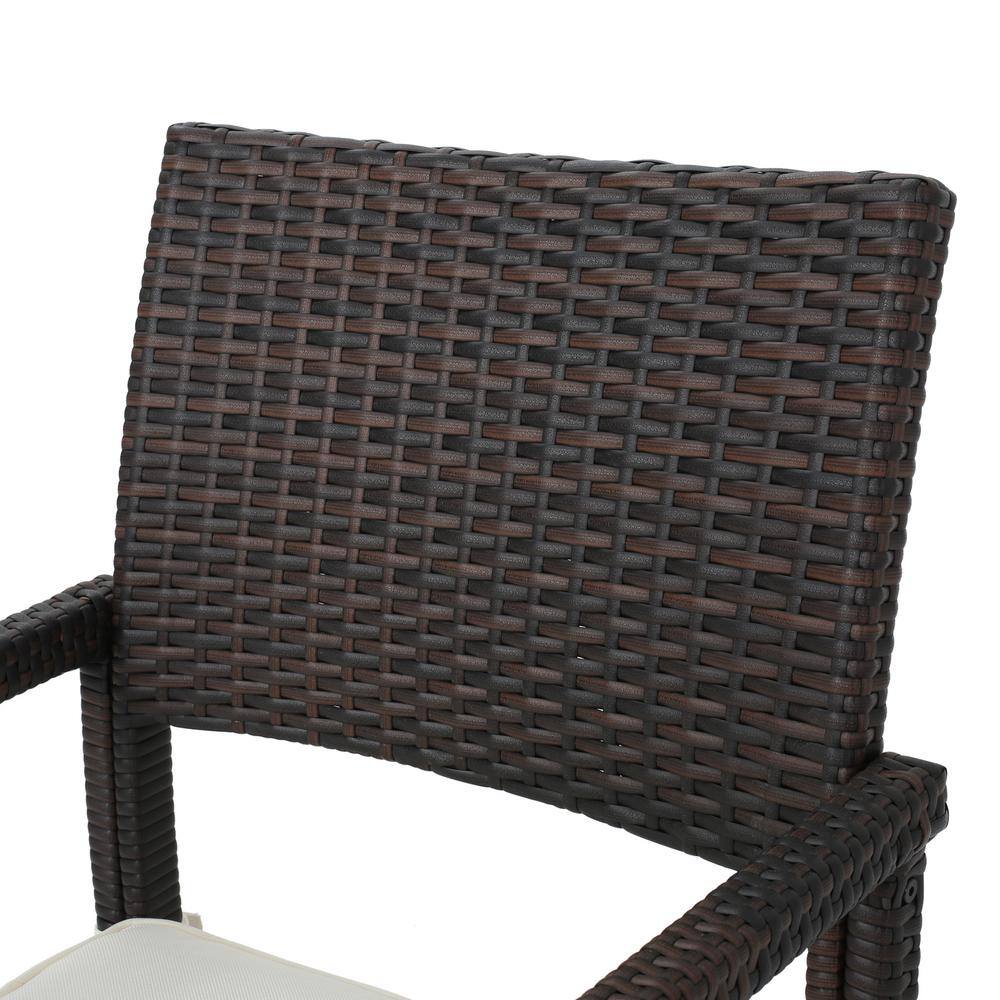 Set of 2 Brown Wicker Outdoor Dining Chairs with Cushions
