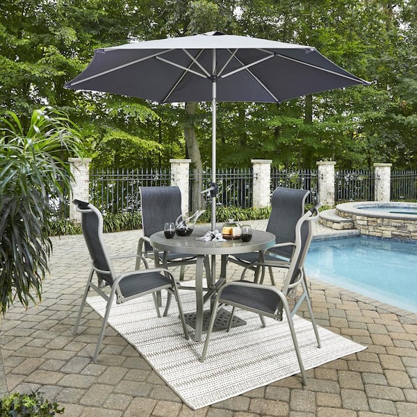 HOMESTYLES Captiva Charcoal Gray 7-Piece Cast Aluminum Round Outdoor ...