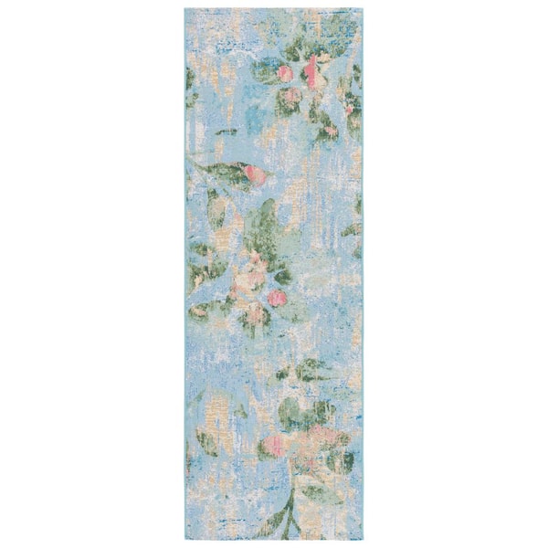 Barbados Light Blue/Green 3 ft. x 8 ft. Pastel Floral Indoor/Outdoor Runner Rug