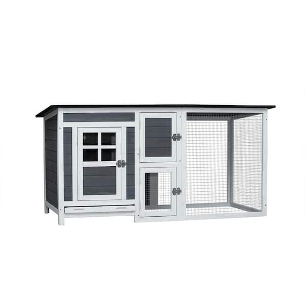Foobrues Outdoor Indoor Poultry Cage Small Animal House Outdoor Chicken Hutch Coop with Running Cage in Gray