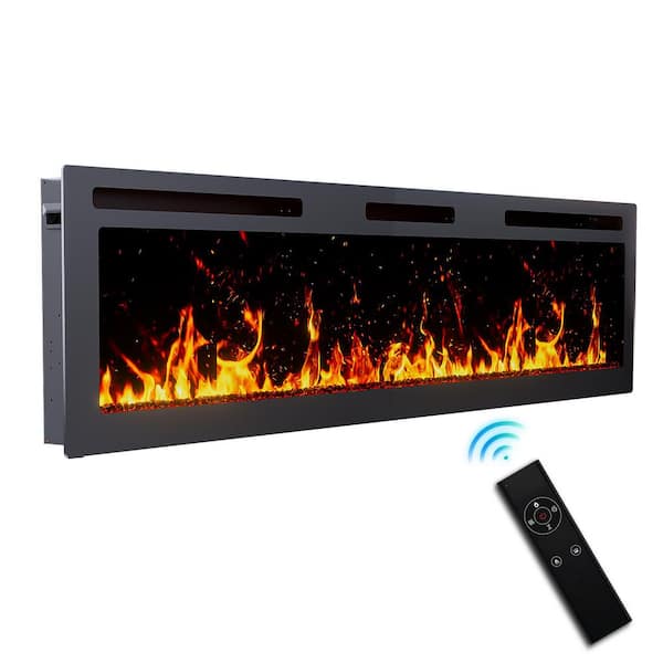 60 in. 5100 BTU Fan Heaters Electric Furnace, Wall Mount Electric Fireplace with 12-Color Flames, Remote, 8H Timer