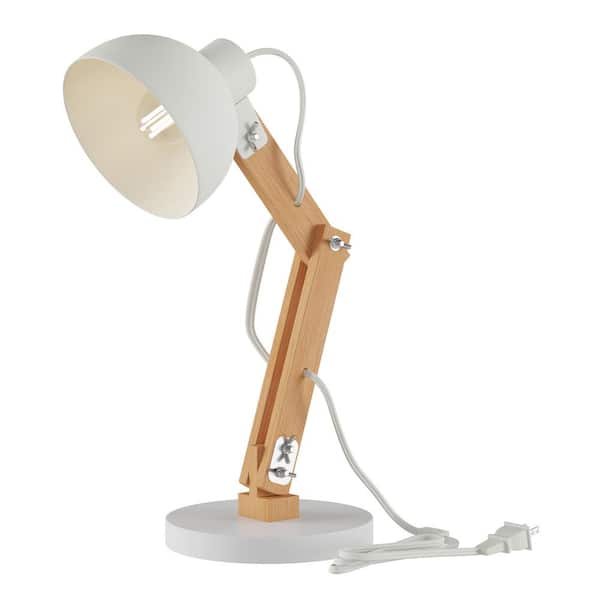 Lavish Home 21 in. White Swing Arm LED Architect Desk Lamp with Wood Base
