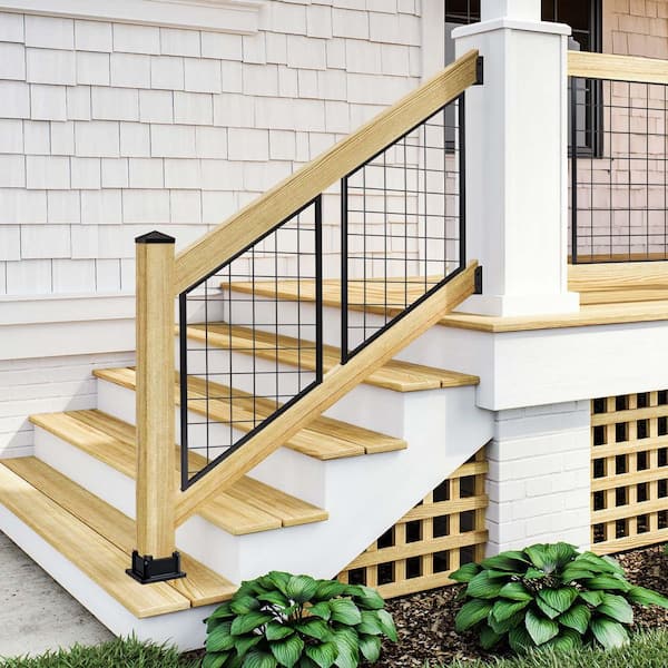 28 in. H x 72 in. W Pressure-Treated Wood Black Powder-Coated Hog Wire Metal Pine Stair Railing Kit