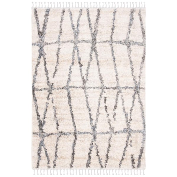 Berber Fringe Shag Cream/Gray 5 ft. x 8 ft. Gradient Geometric Area Rug