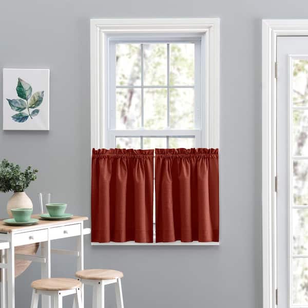 Ellis Curtain Lisa Solid Red Polyester/Cotton 56 in. W x 24 in. L Rod Pocket Light Filtering Tailored Tier (1 Pair)